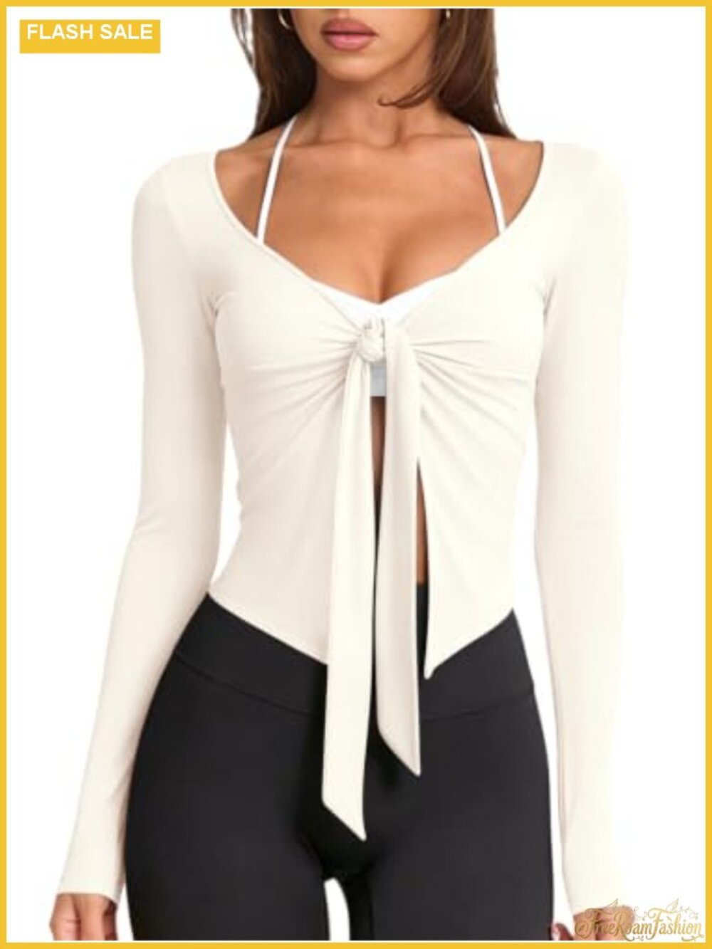 Tie Front Long Sleeve Cropped Cardigan Shrug for Women - 85% Polyester 15%